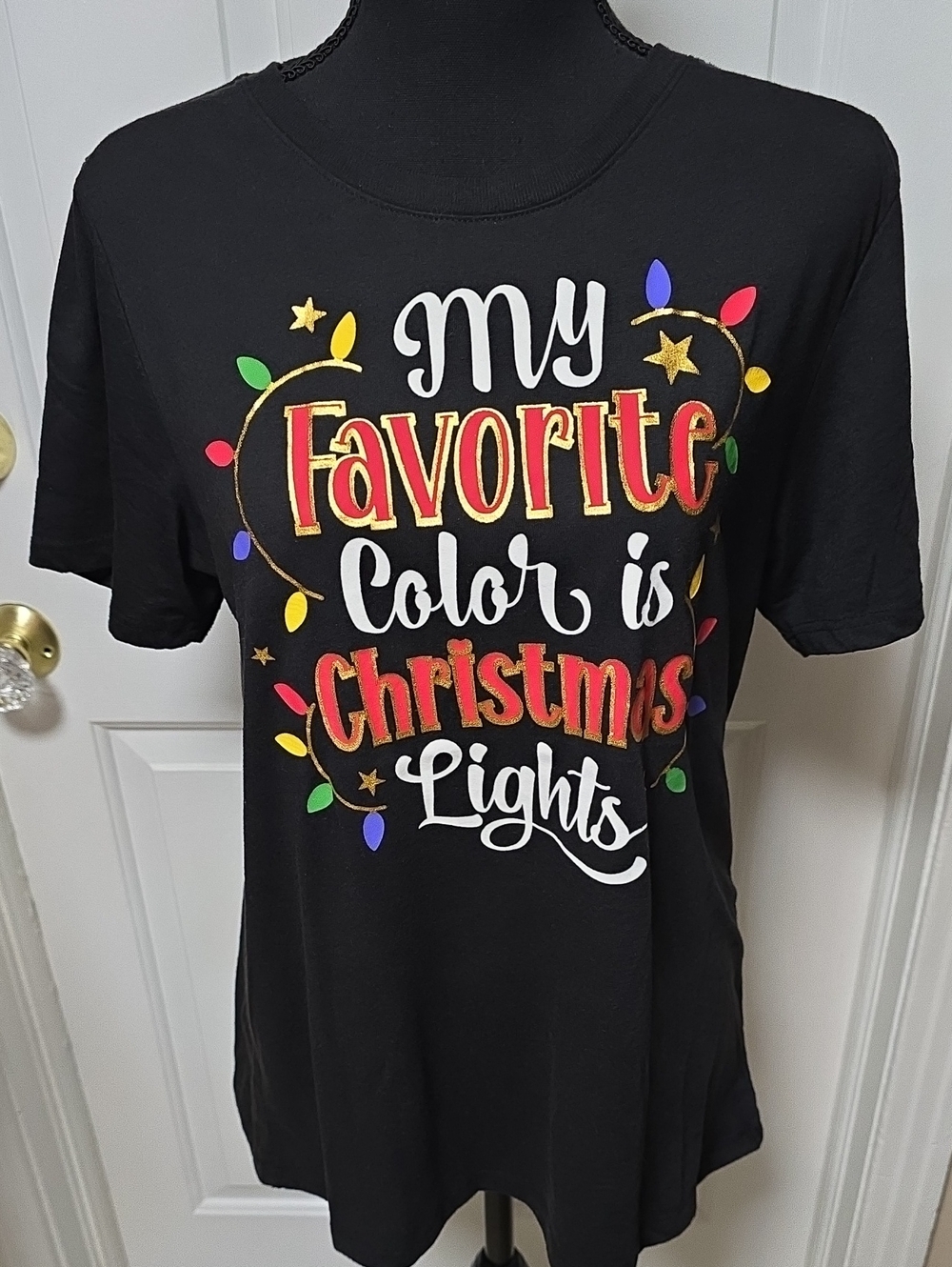 Holiday Black Short Sleeve Top Size L (12-14)